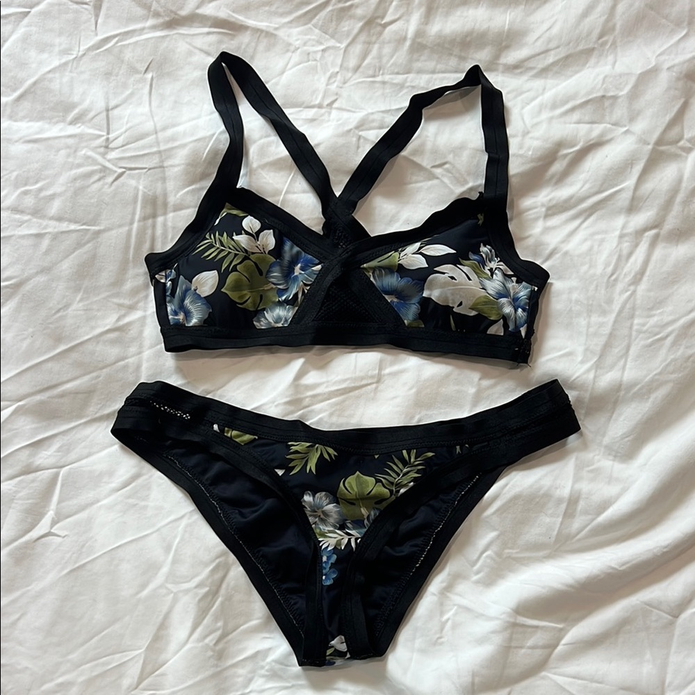 Volcom Black Floral Mesh Bikini
